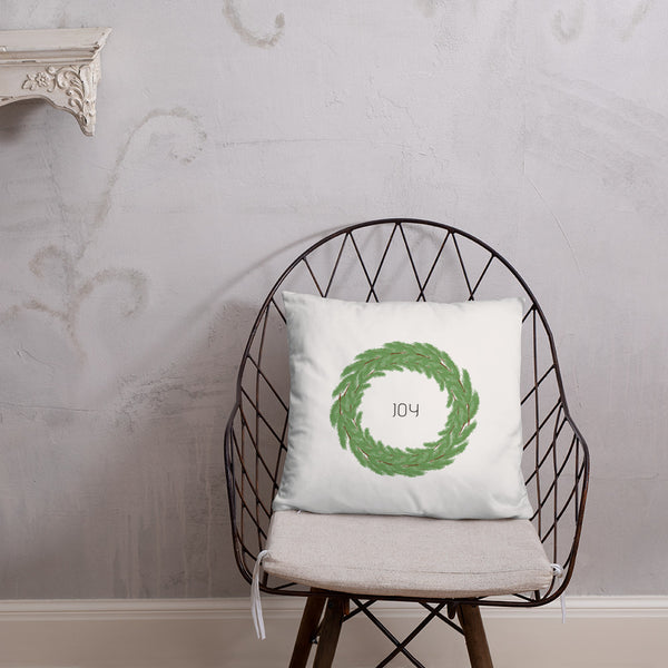 Joy Boxwood Wreath Dry Fire Pillow