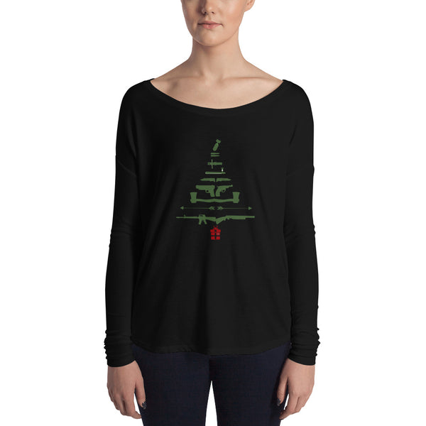 Tactical Christmas Tree, Ladies' Long Sleeve Flowy Tee