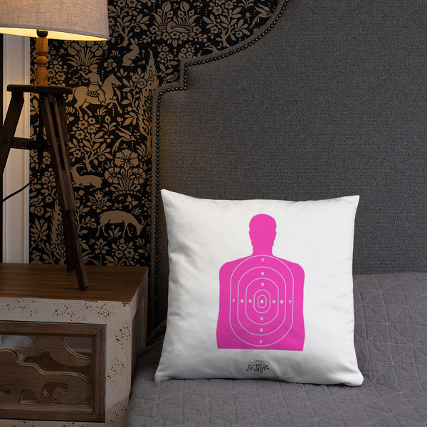 Firearms Stole My Money Dry Fire Pillow, Pink Silhouette Target