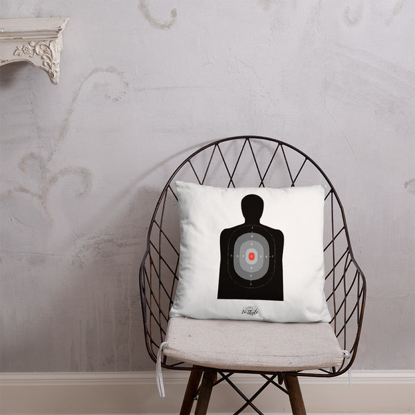 Firearms Stole My Money Dry Fire Pillow, Black Silhouette Target