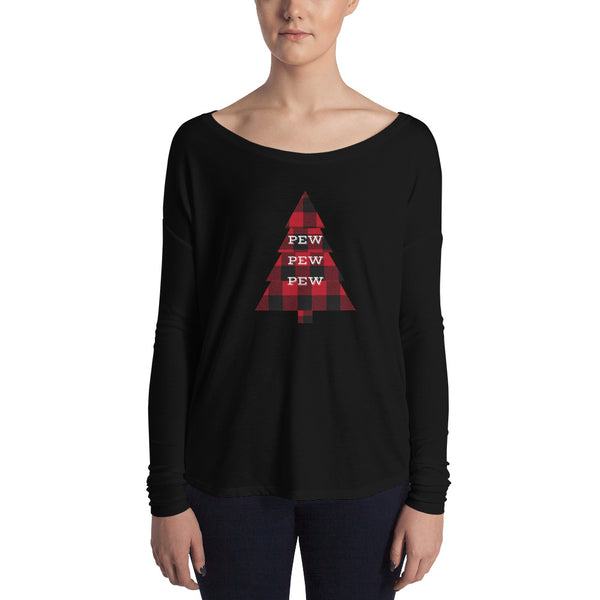 Pew Pew Pew Flannel, Ladies' Long Sleeve Flowy Tee