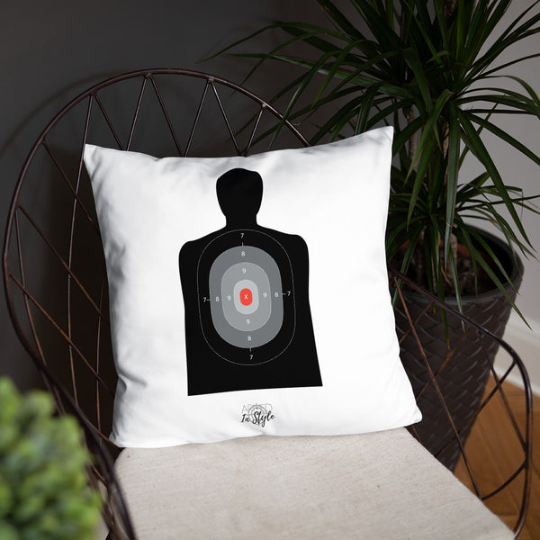 Firearms Stole My Money Dry Fire Pillow, Black Silhouette Target