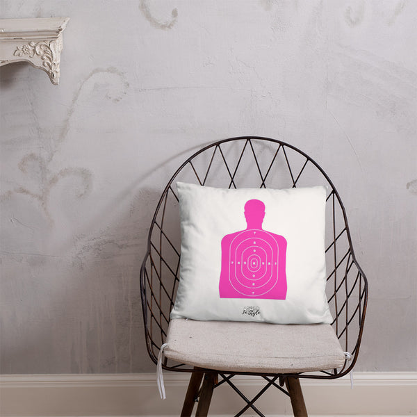 Firearms Stole My Money Dry Fire Pillow, Pink Silhouette Target
