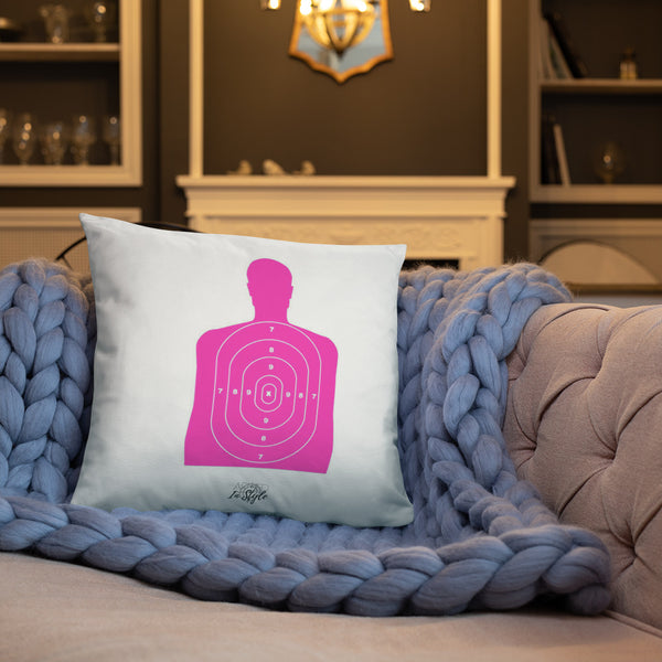 Firearms Stole My Money Dry Fire Pillow, Pink Silhouette Target