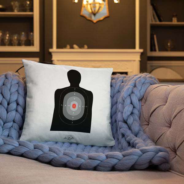 Firearms Stole My Money Dry Fire Pillow, Black Silhouette Target