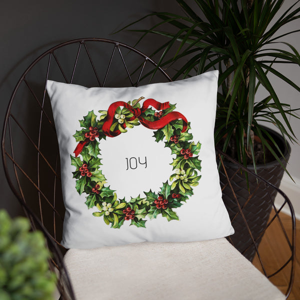 Joy Vintage Christmas Wreath Dry Fire Pillow