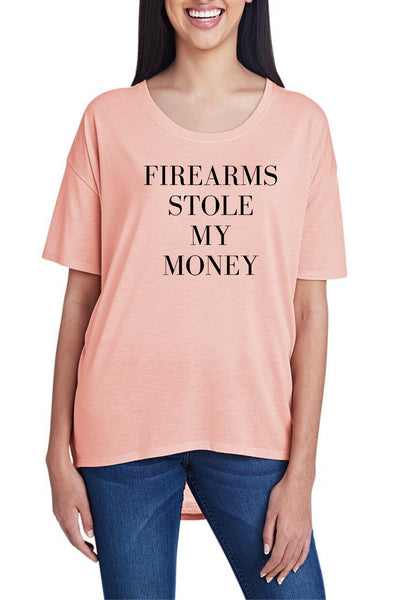 Firearms Stole My Money, Women's Hi-Lo Freedom Shirt