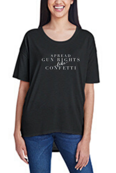 Spread FUN RIGHTS like Confetti, Women's Hi-Lo Freedom Shirt