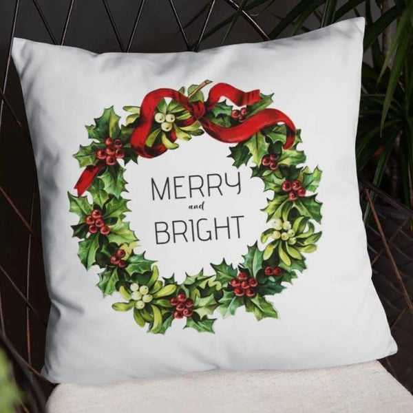 Merry and Bright Vintage Christmas Wreath Dry Fire Pillow Case