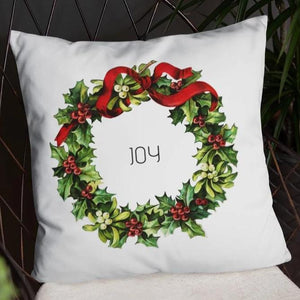 Joy Vintage Christmas Wreath Dry Fire Pillow Case