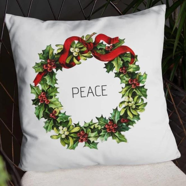 Peace Vintage Christmas Wreath Dry Fire Pillow Case