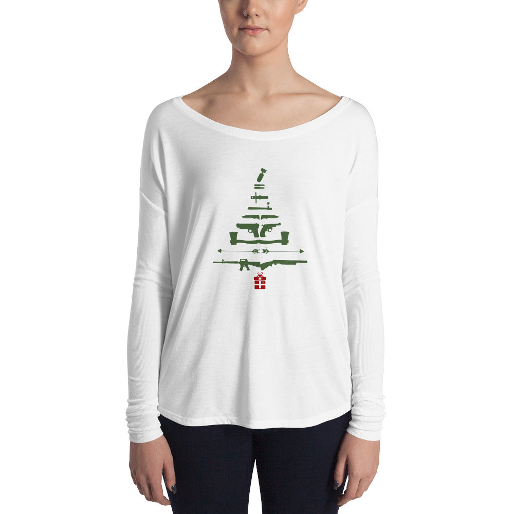 Tactical Christmas Tree, Ladies' Long Sleeve Flowy Tee
