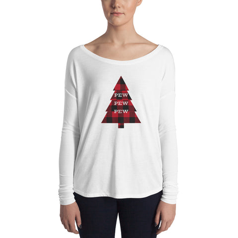 Pew Pew Pew Flannel, Ladies' Long Sleeve Flowy Tee